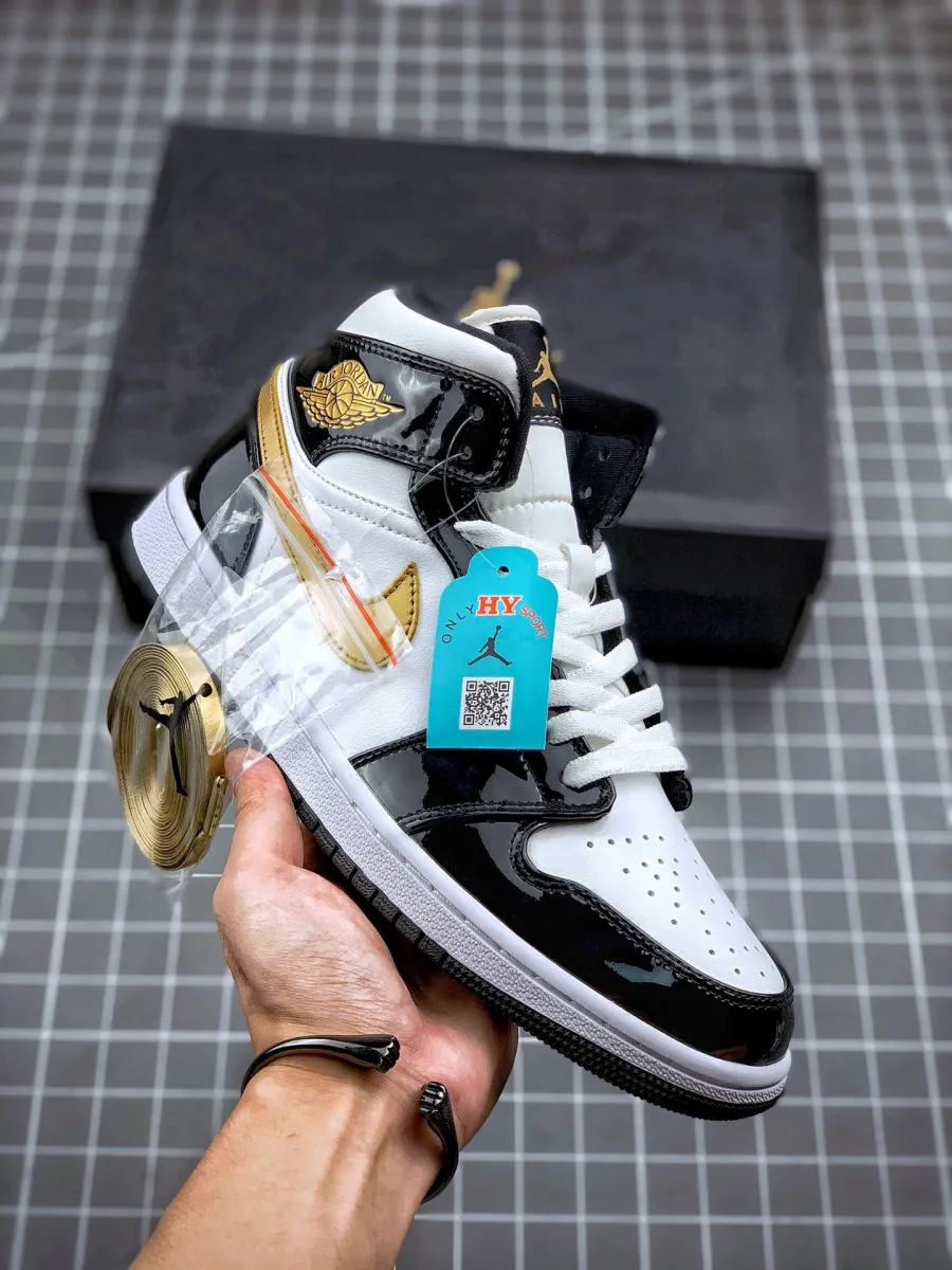 Air Jordan 1 Mid Patent Leather Black Gold - air jordan 1 black gold patent leather