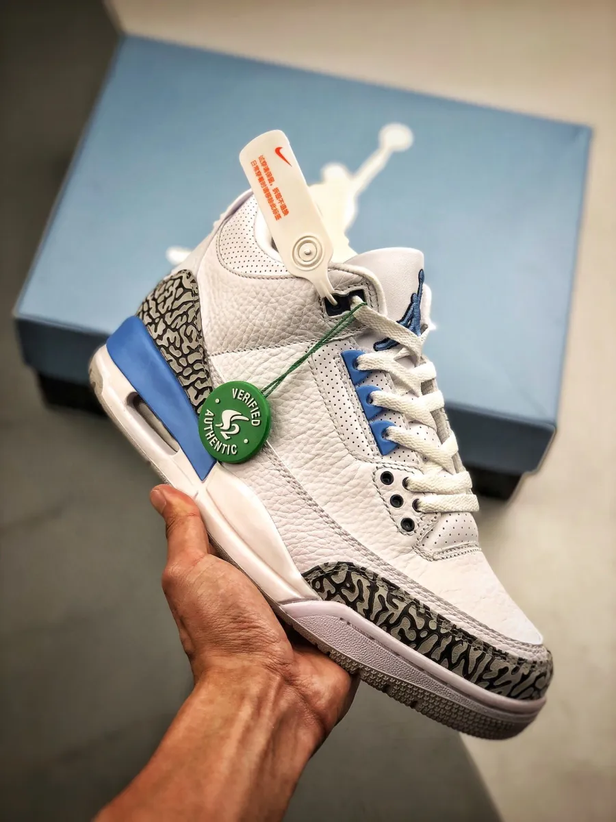 Air Jordan 3 'UNC' White/Valor Blue-Tech Grey CT8532-104 carolina jordan shoes