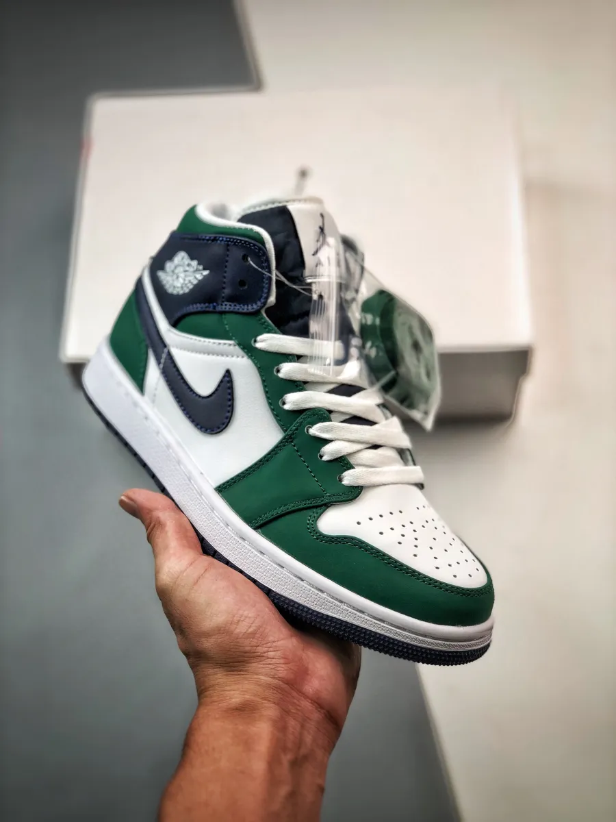 Air Jordan 1 Mid 'Seahawks' Noble Green/Midnight Navy-White / aj 1 noble green