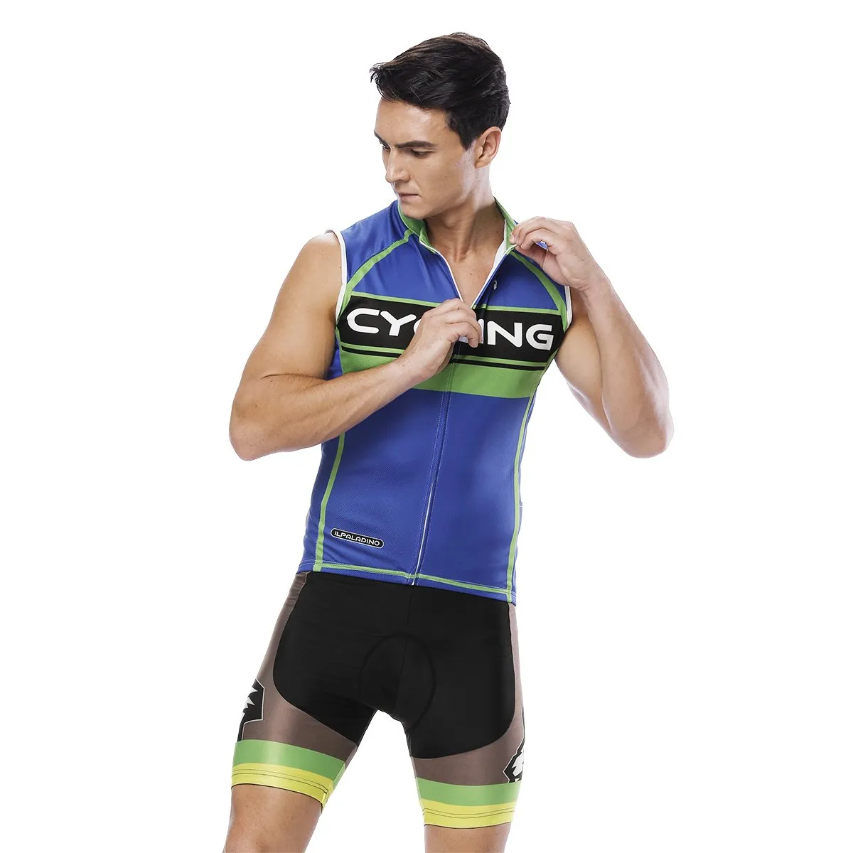 Green-Strip Blue Men's Cycling Sleeveless Bike Jersey/Kit T-shirt Summer Spring Road Bike Wear Mountain Bike MTB Clothes Sports Apparel Top / Suit / Shorts Pants NO. 818