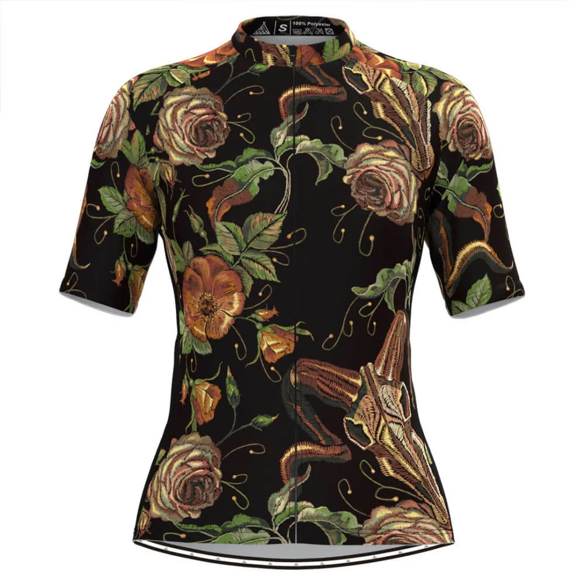 Women's Retro Rose Flower Embroidery Stitches Cycling Jersey V2