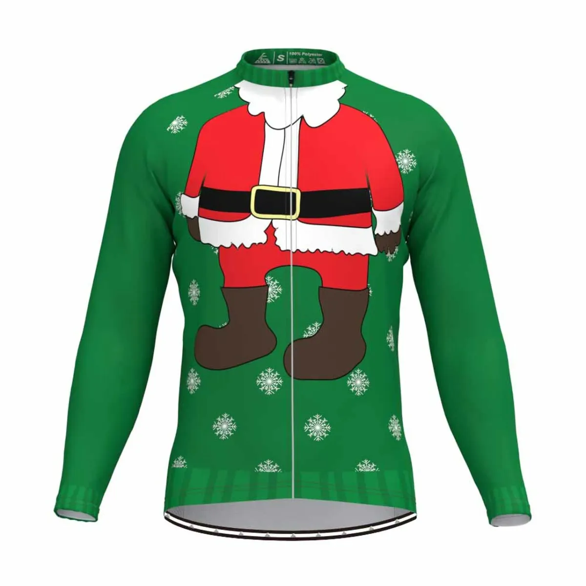 Santa Ugly Christmas Sweater LS Cycling Jersey Green