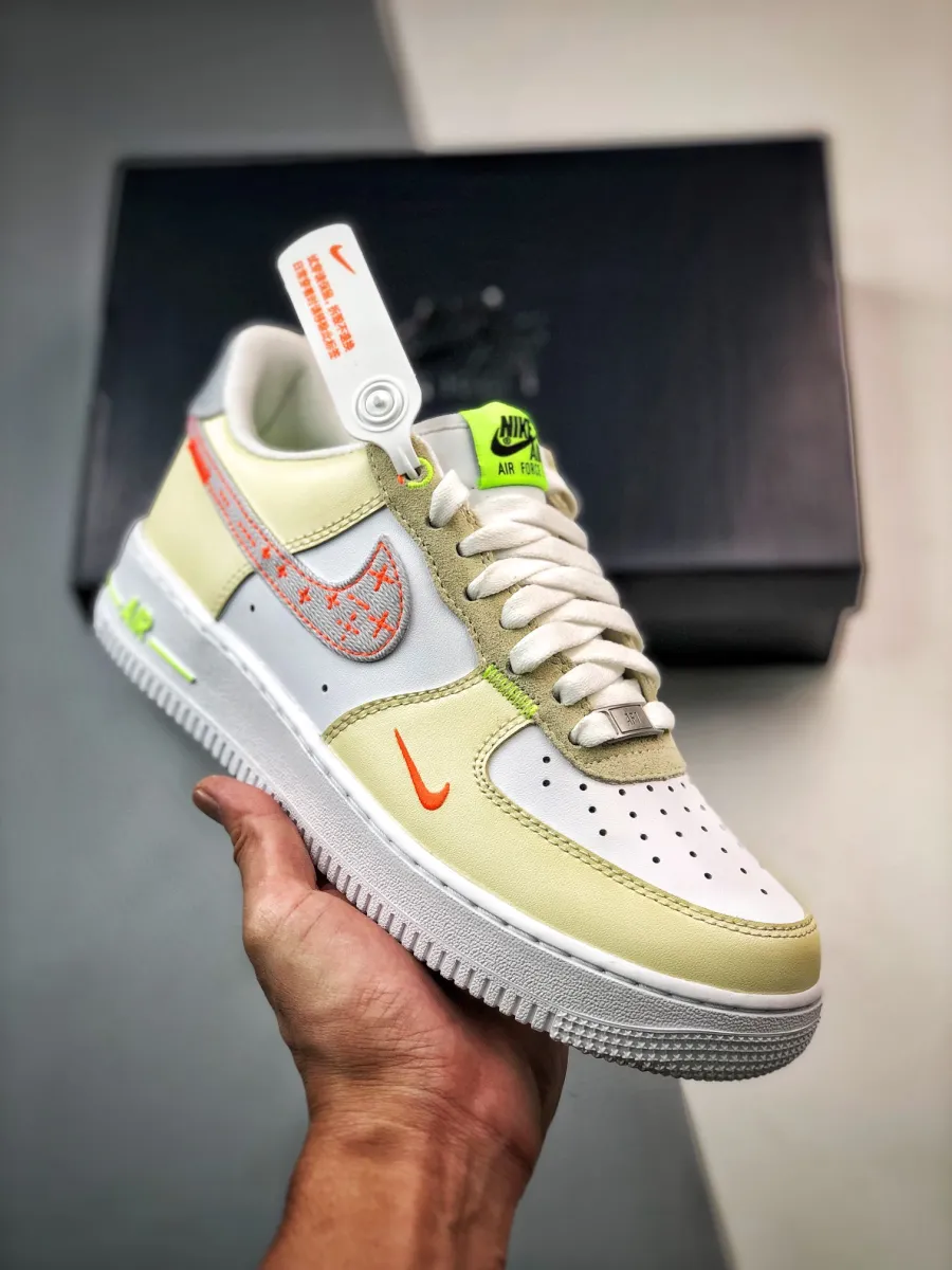Nike Air Force 1 Low 'Just Stitch It' White Tan Neon FB1852-111 #stitch air force