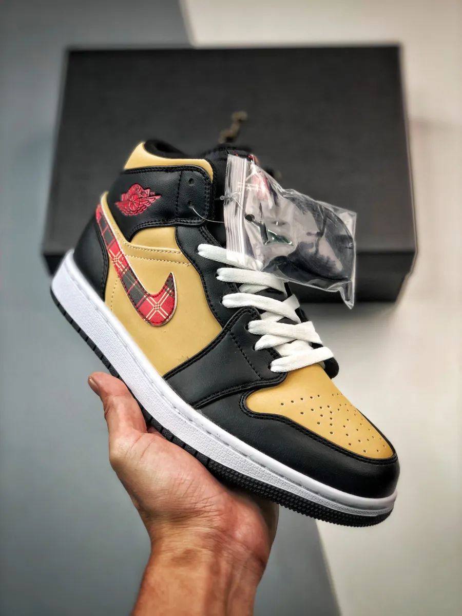 Air Jordan 1 Mid 'Tartan Swoosh' Black Red jordan tartan swoosh