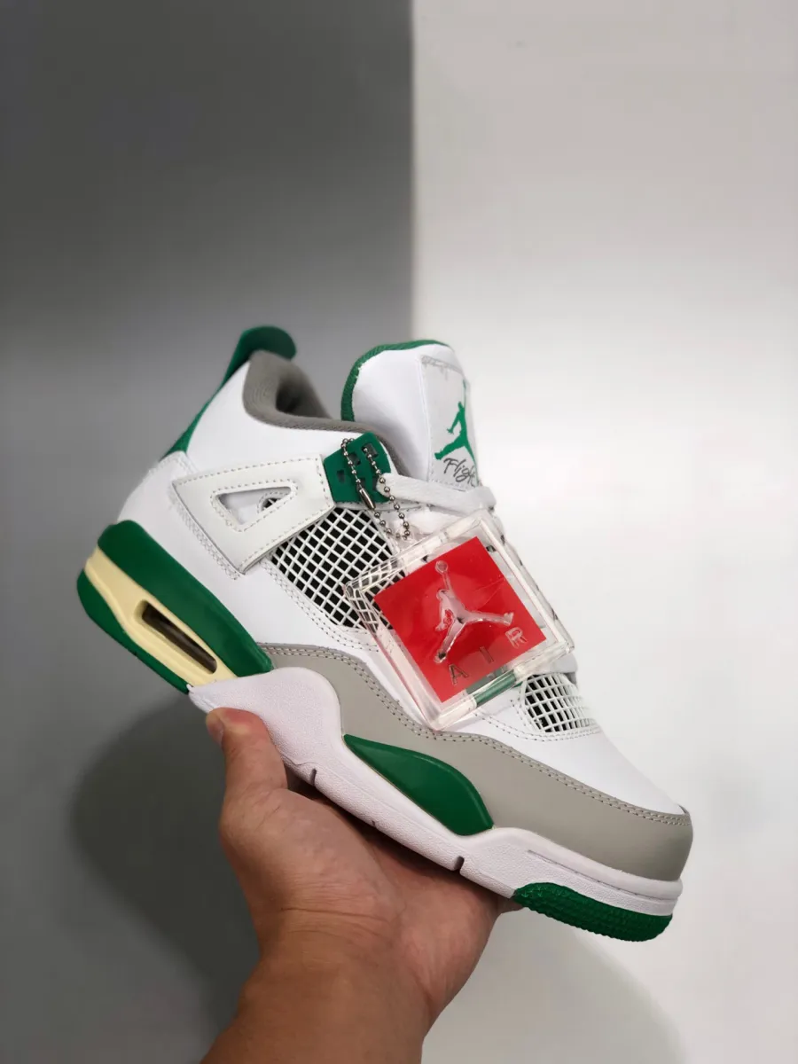 Air Jordan 4 White/Pine Green-Neutral Grey-Muslin - jordan 4 white and green