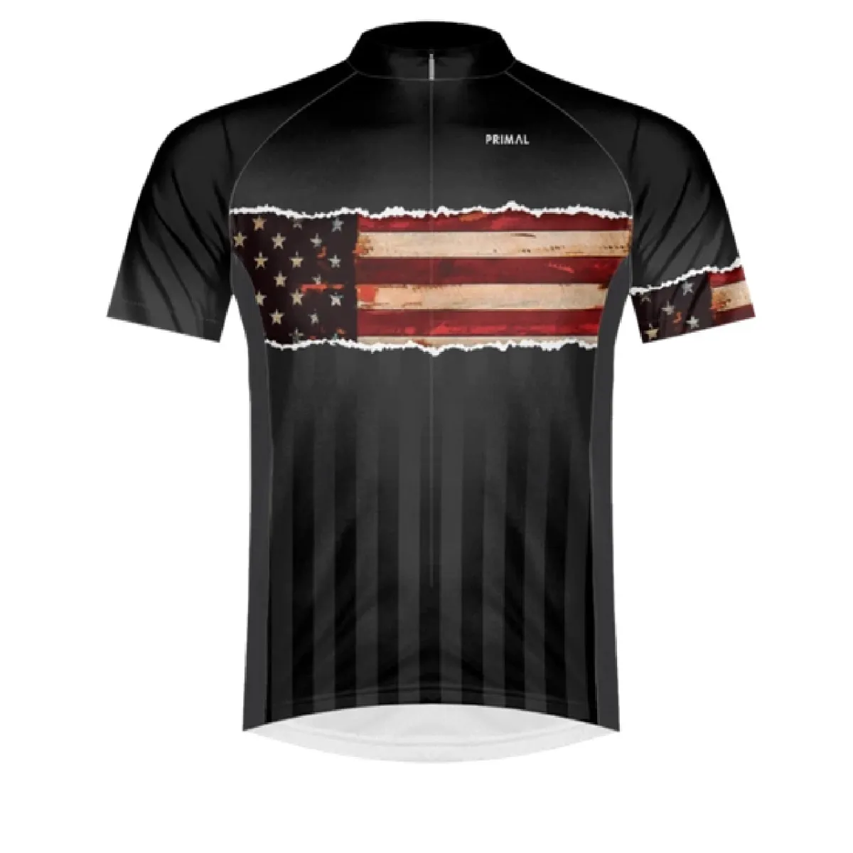 Primal Wear Ol' Glory USA Flag Men's Sport Cut Full Zip Cycling Jersey, American Flag Cycling Jersey