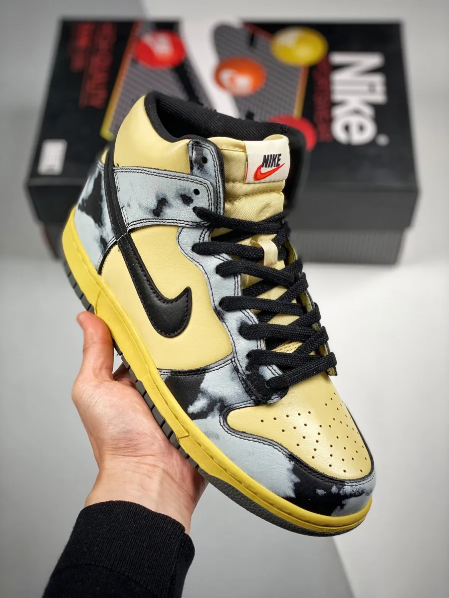 Nike Dunk High 1985 "Black Acid Wash" Lemon Drop/Black-Saturn Gold