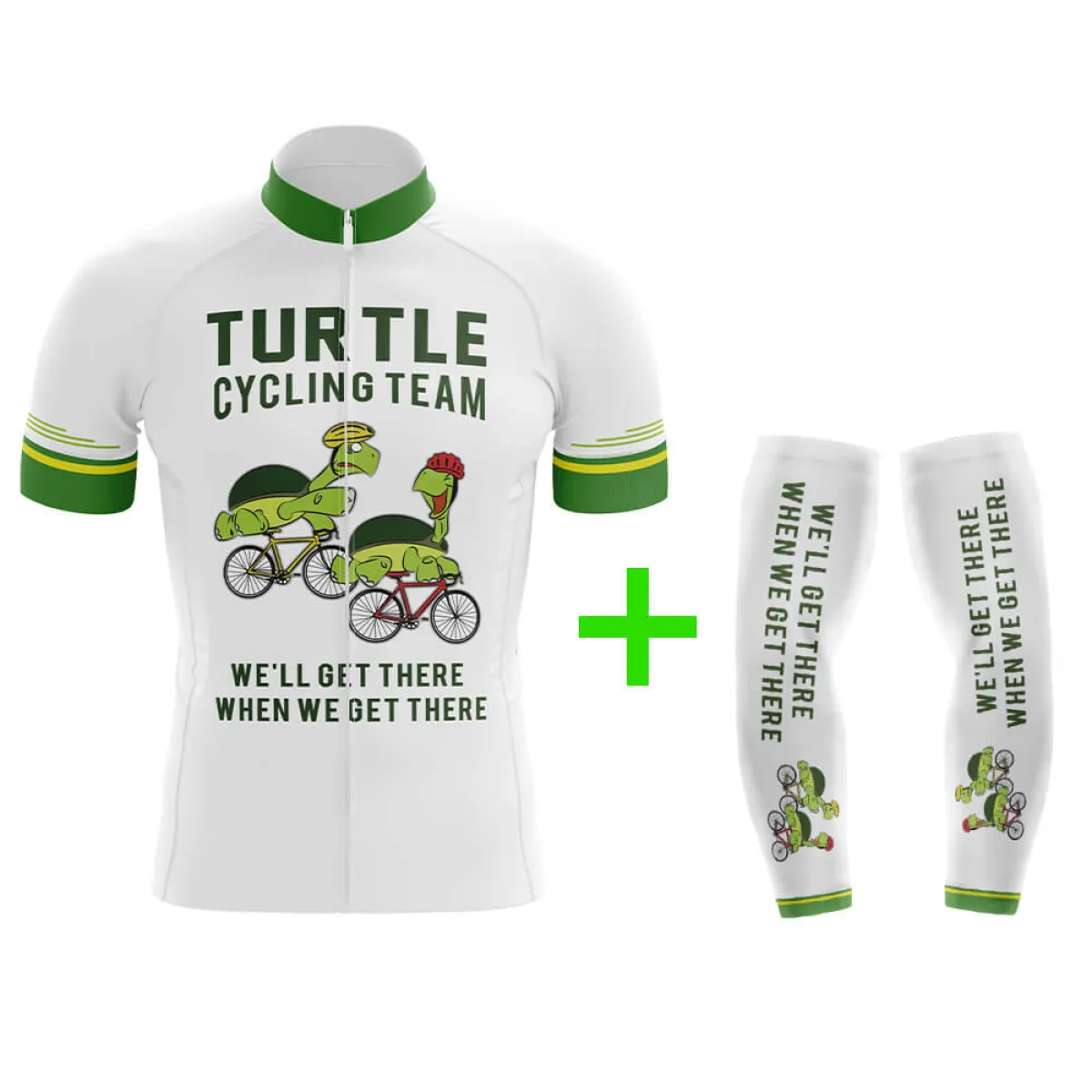Funny Cycling Jersey With Arm Sleeves Turtle Cycling Team V4 White Green Mens Bike Jersey Cool Cycling Kits CS-1516728