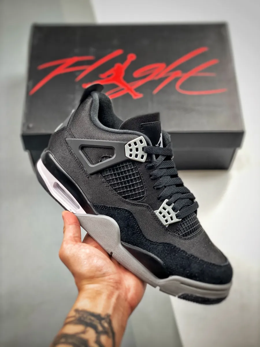 Air Jordan 4 'Black Canvas' Black/Grey/White/Fire Red Grey Red And White