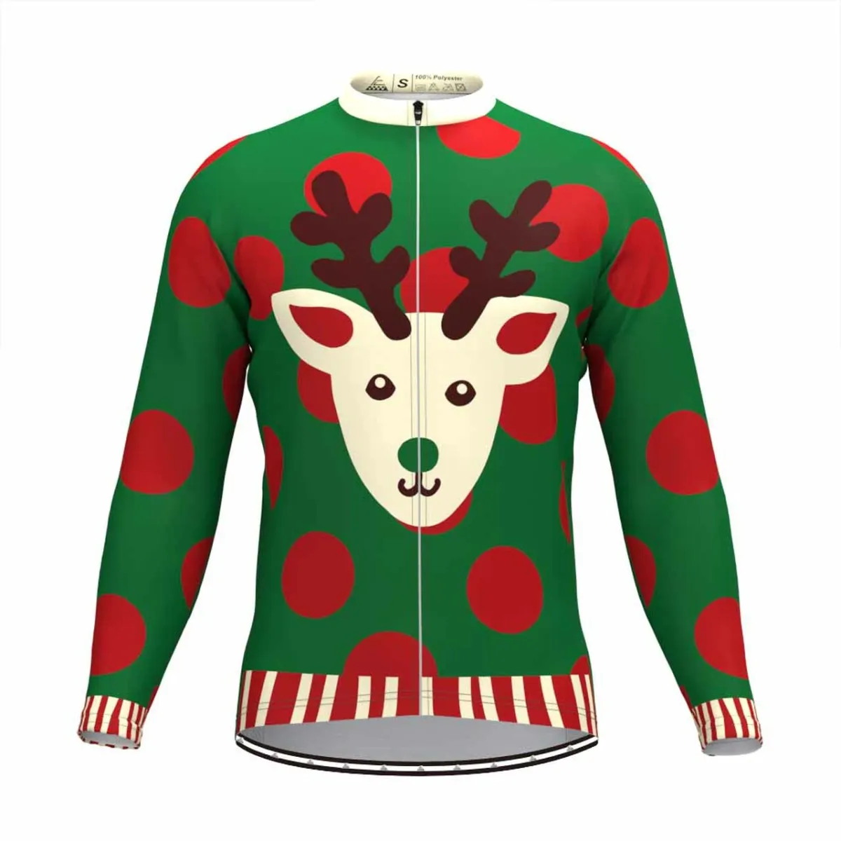 Ugly Christmas Sweater Elk Red Dots LS Cycling Jersey Green