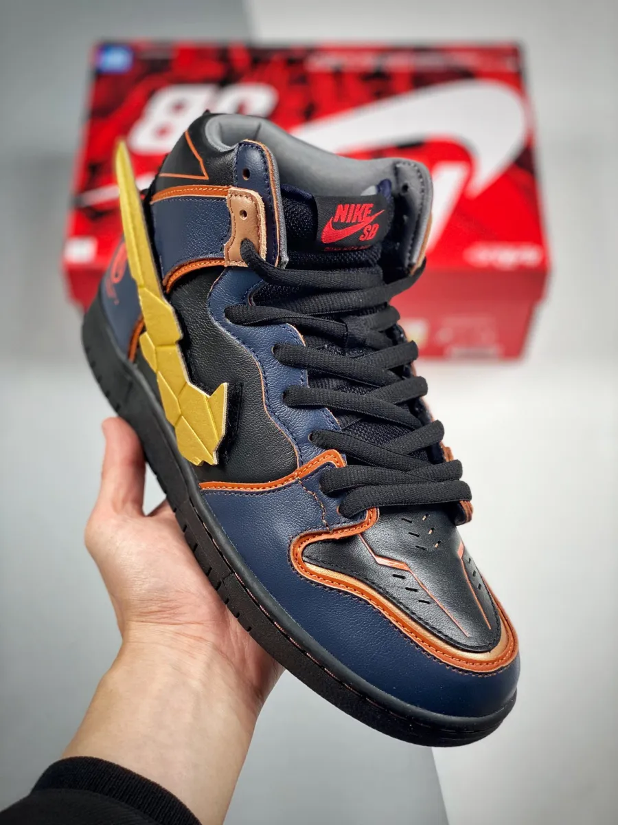 Gundam x Nike SB Dunk High 'Banshee' Thunder Blue/Metallic Gold / nike 02