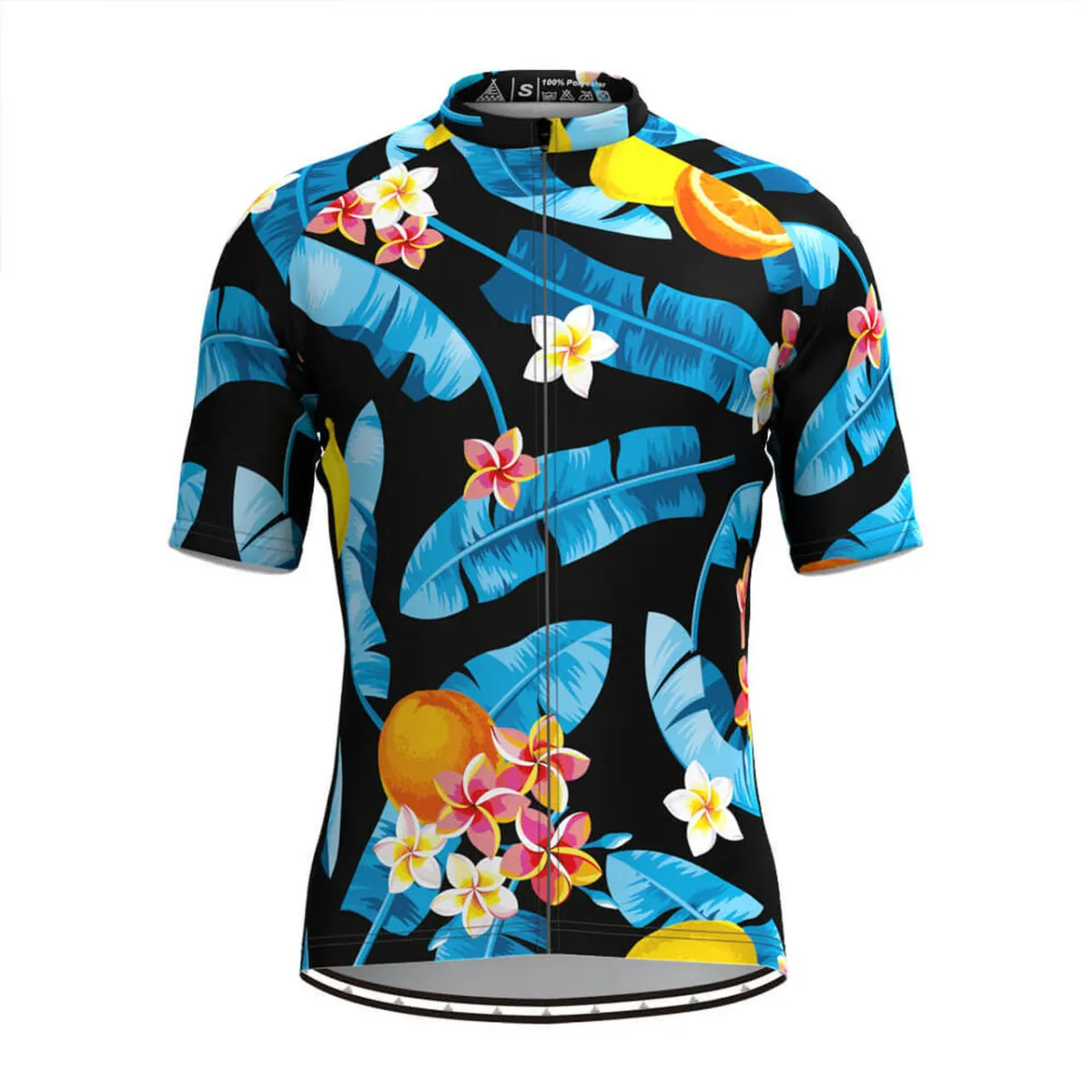 Men's Tropical & Floral Print Hawaiian Cycling Jersey Blue Black