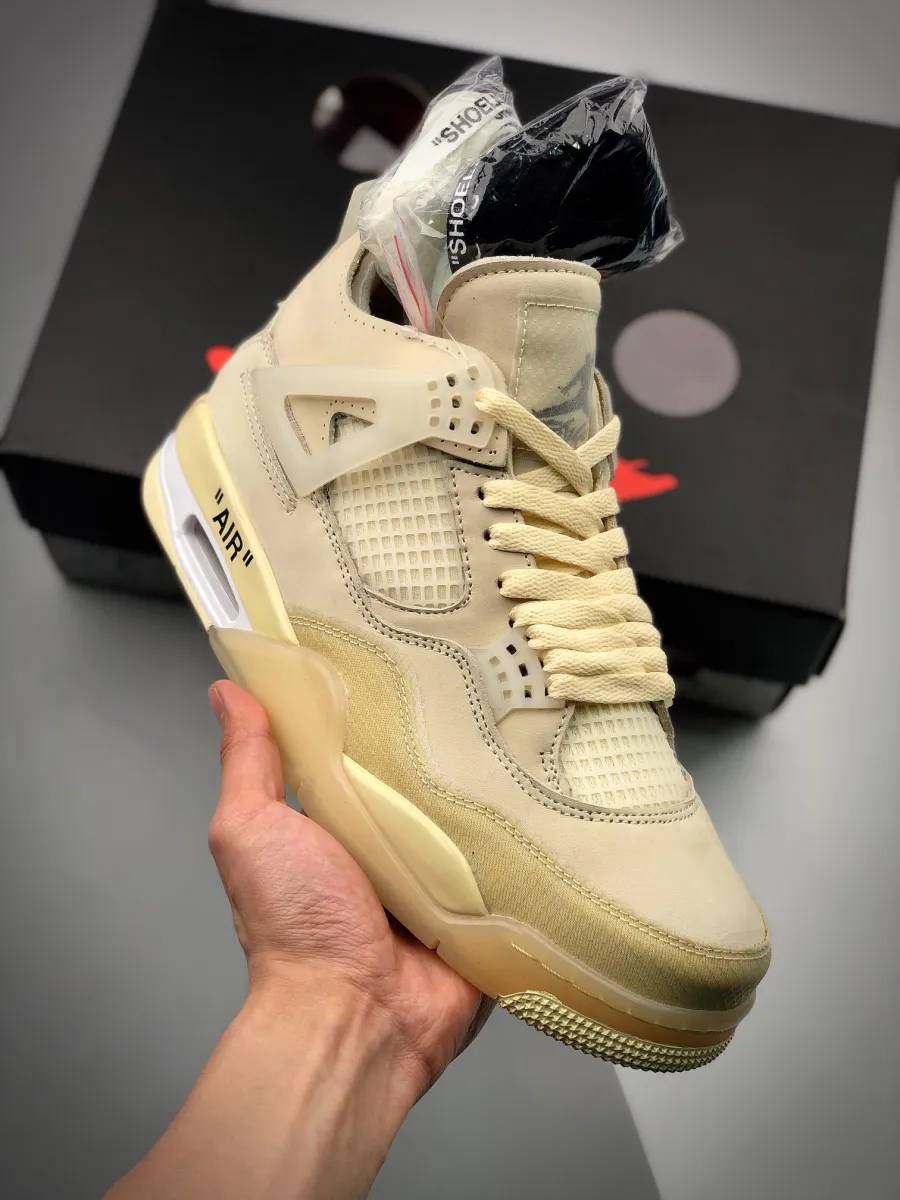 Air Jordan 4 Retro Off-White 'Sail' Unisex Sail/Muslin-White-Black Basektball CV9388-100 #off-white x air jordan 4 sp