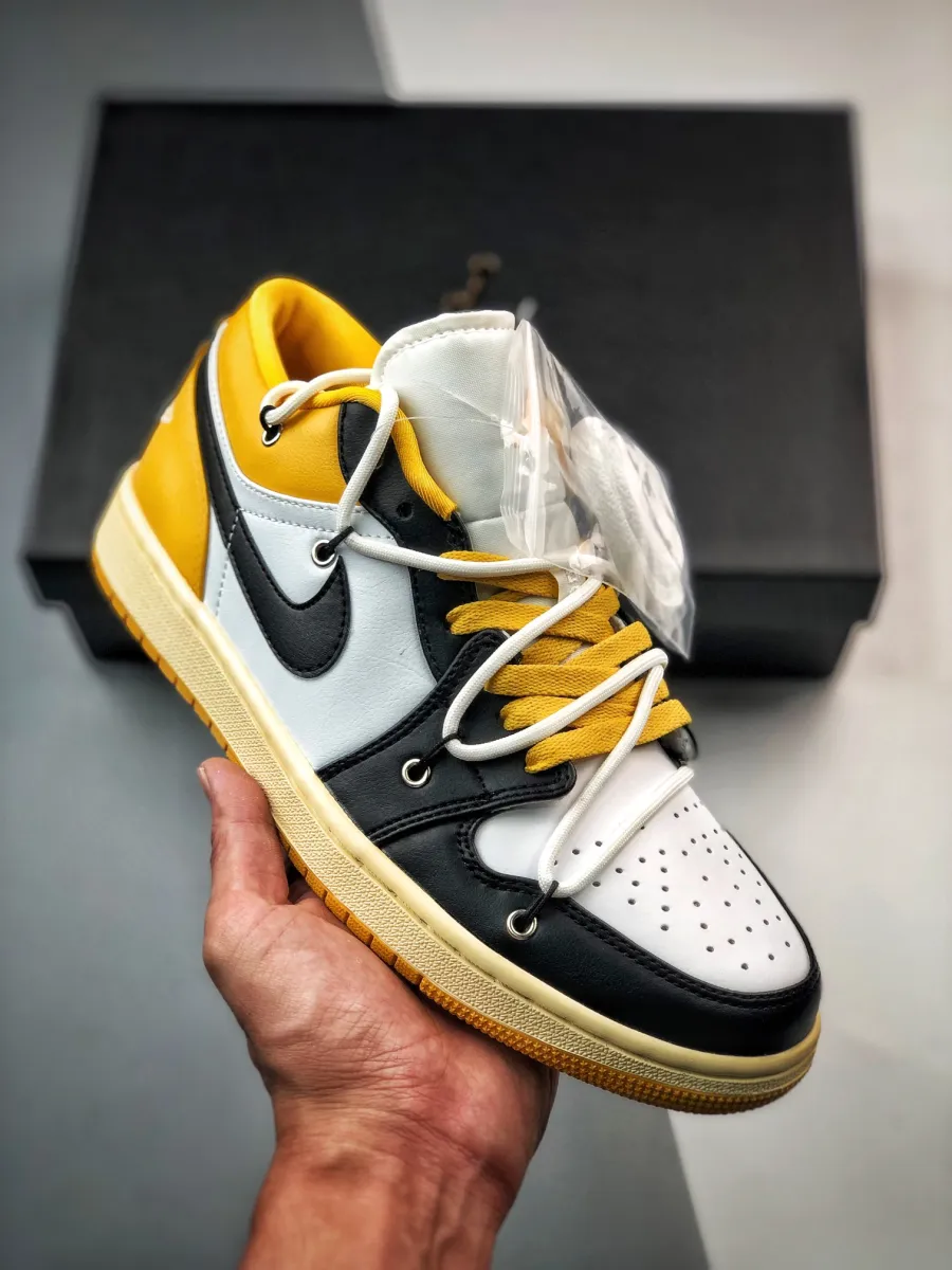 Custom Air Jordan 1 Low White Black Yellow Jordan 1 Low Custom