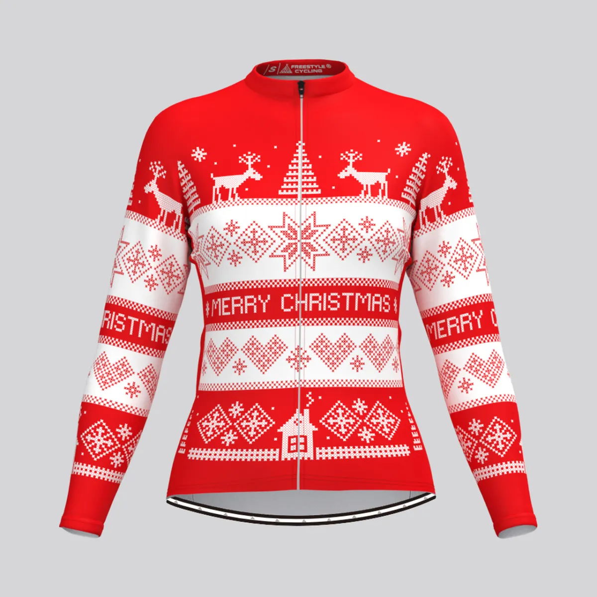 Women's Classic Ugly Christmas sweater LS Cycling Jersey - Red