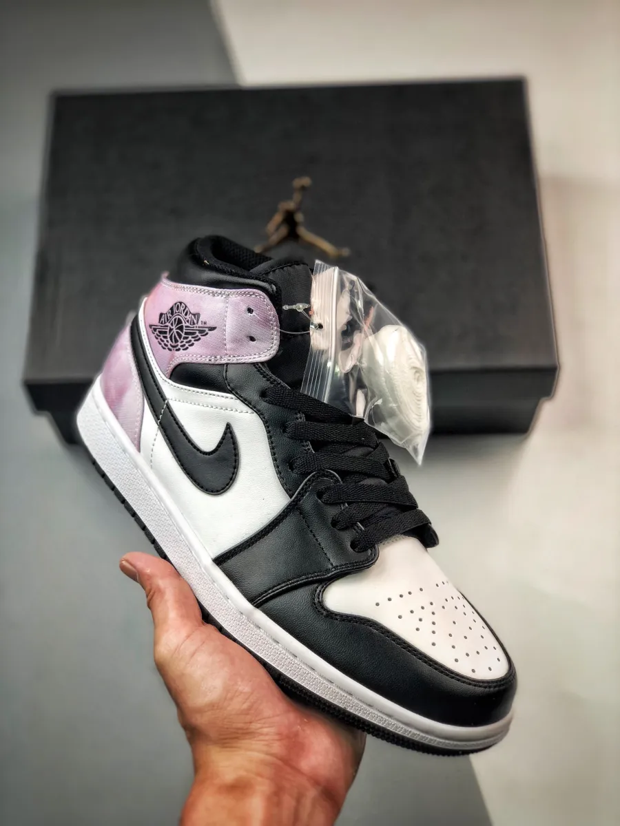 Kids Air Jordan 1 Mid Tie Dye DM1200-001 Black And Coral Jordan 1