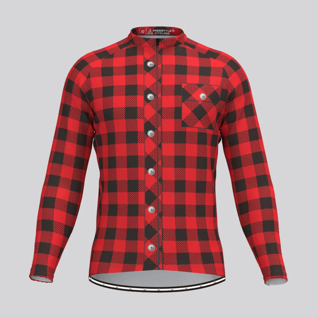 Plaid Checkered Shirt V1 Men's LS Cycling Jersey Red Online