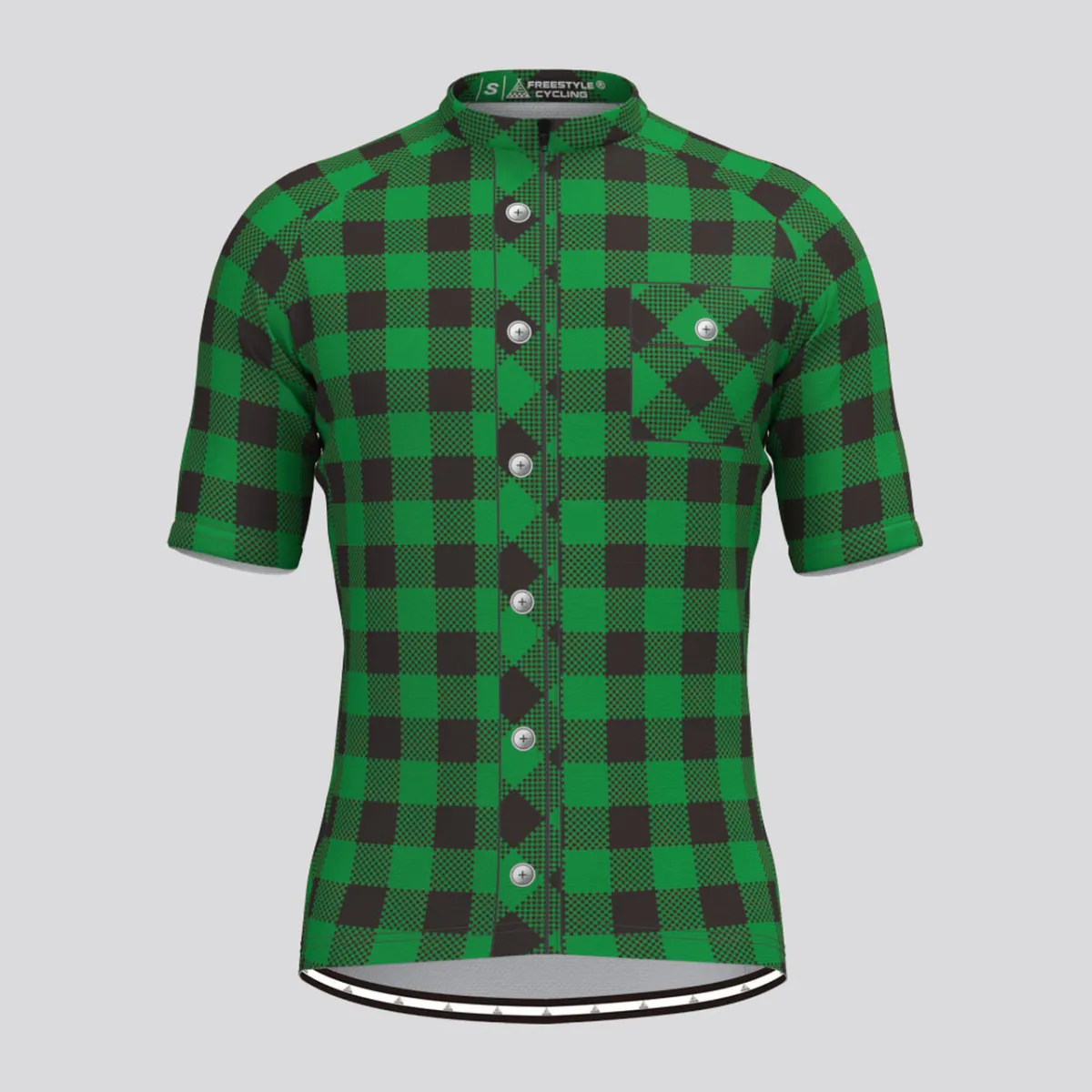 Plaid Checkered Shirt V1 Men's Cycling Jersey Green Outlet