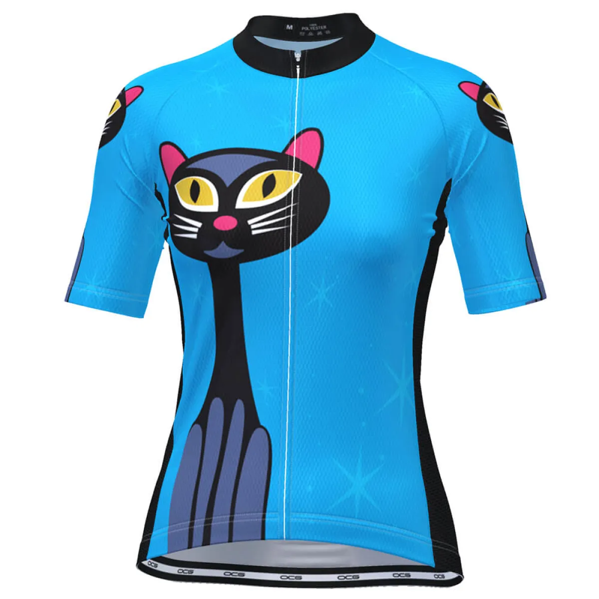 Women's Night Cat Blue Short Sleeve Cycling Jersey For Sale