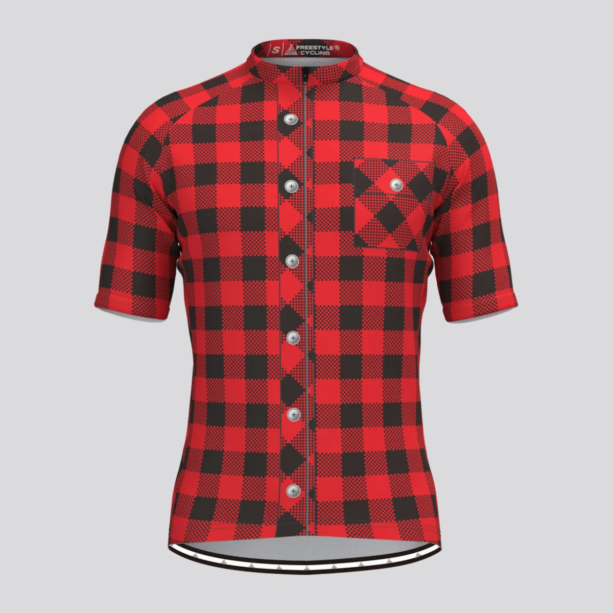 Plaid Checkered Shirt V1 Men's Cycling Jersey Red For Sale