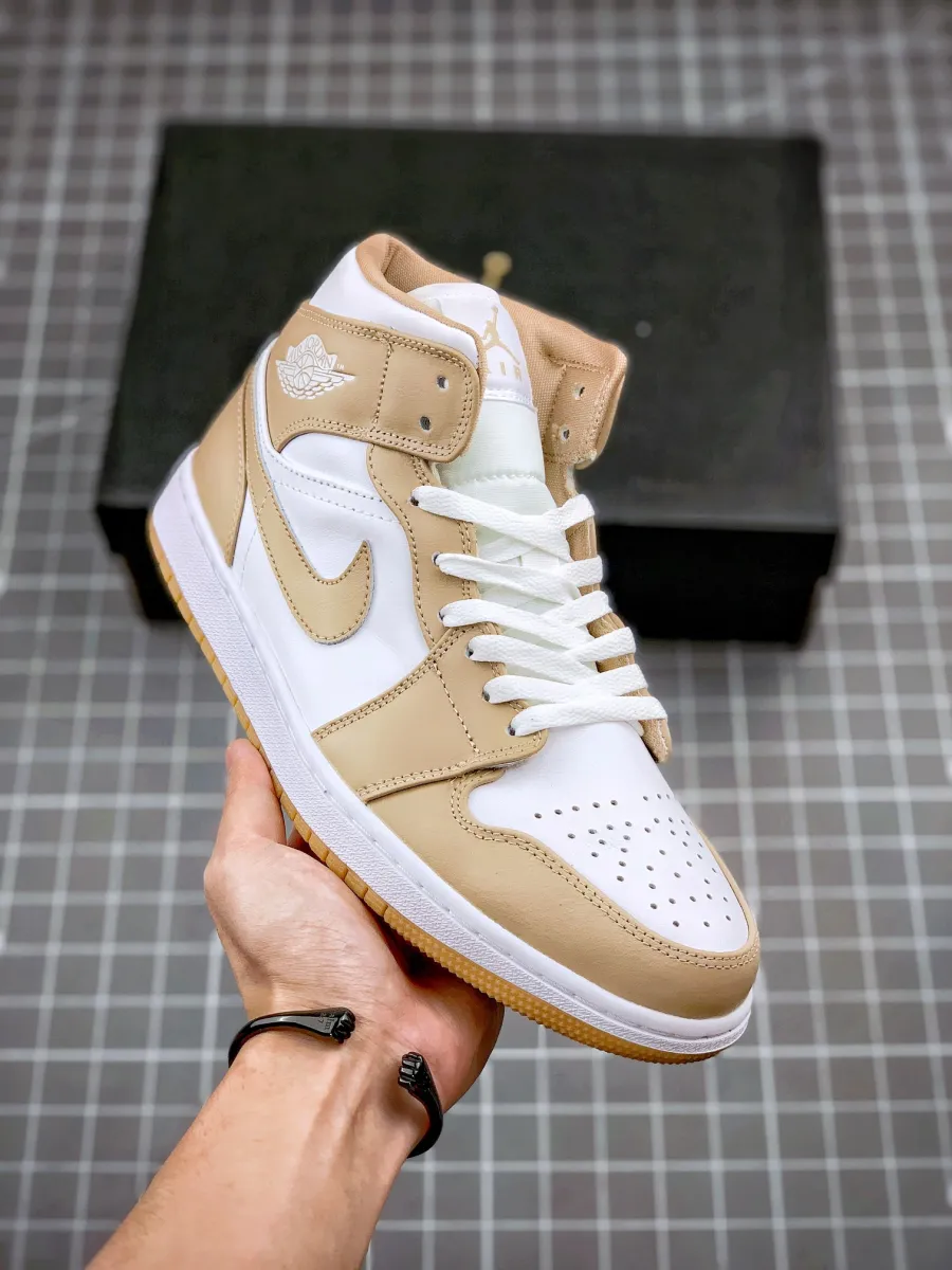 Air Jordan 1 Mid Hemp/Gum Yellow-White / jordan ones tan gum