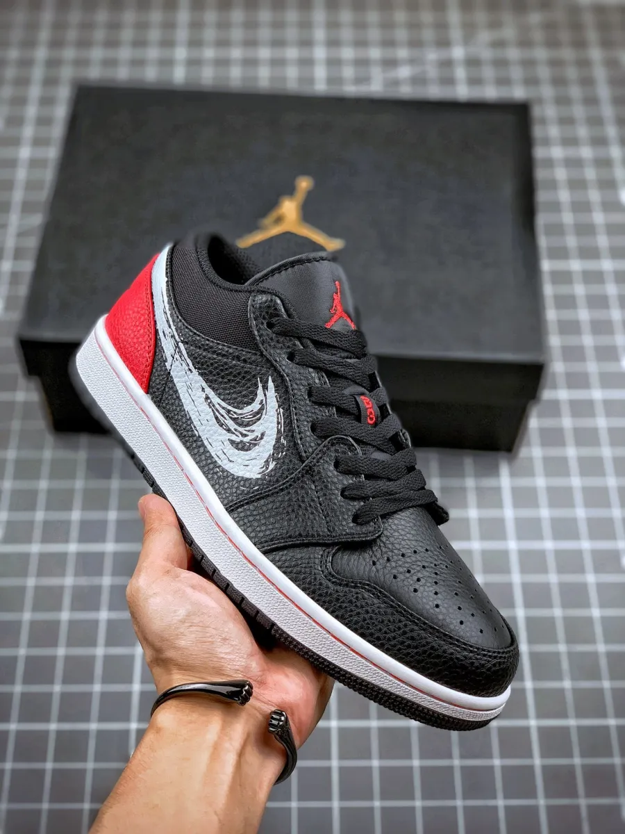 Air Jordan 1 Low 'Brushstroke Swoosh – Black Red' DA4659-001 #brush stroke jordan 1 low