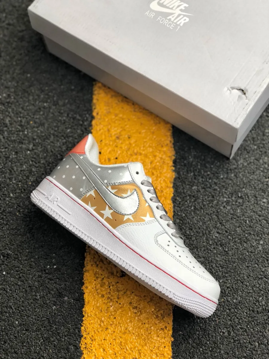 Nike Air Force 1 'Star' White/Metallic Silver-Tan / air max 1 polka dot