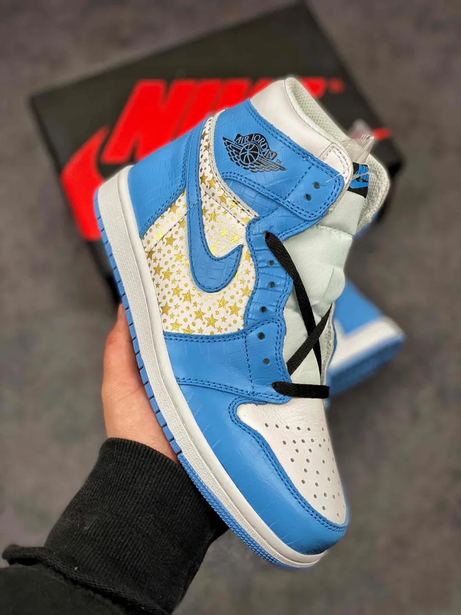 Supreme x Air Jordan 1 High Stars University Blue #nike blue jordans