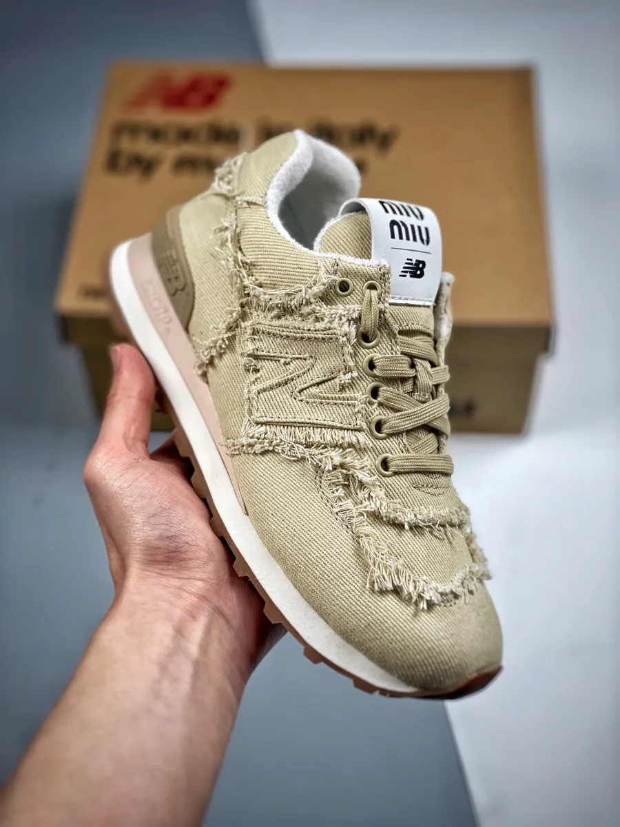 Miu Miu x New Balance 574 Denim Beige / new balance 574 with jeans