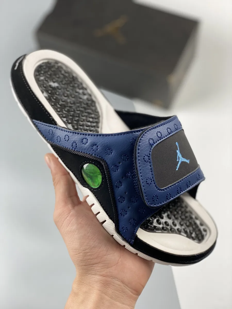 jordan hydro 13 slide midnight bavy black 684915-400 jordan 13 midnight