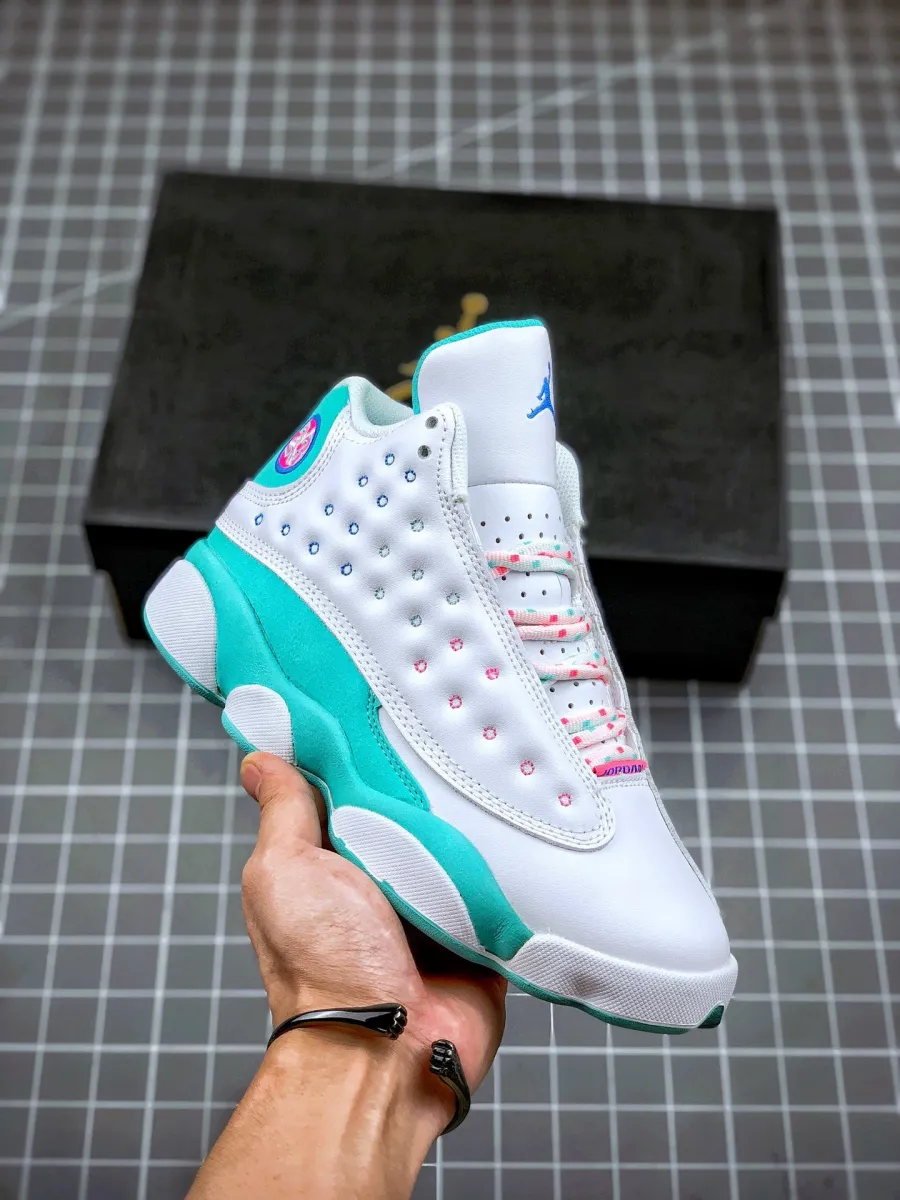 Jordan 13 GS Aurora Green For Womens 439358-100 Jordan 13 Green White