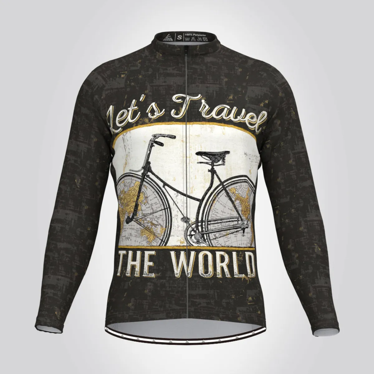 Let's Travel The World LS Ycling Jersey Black To Buy