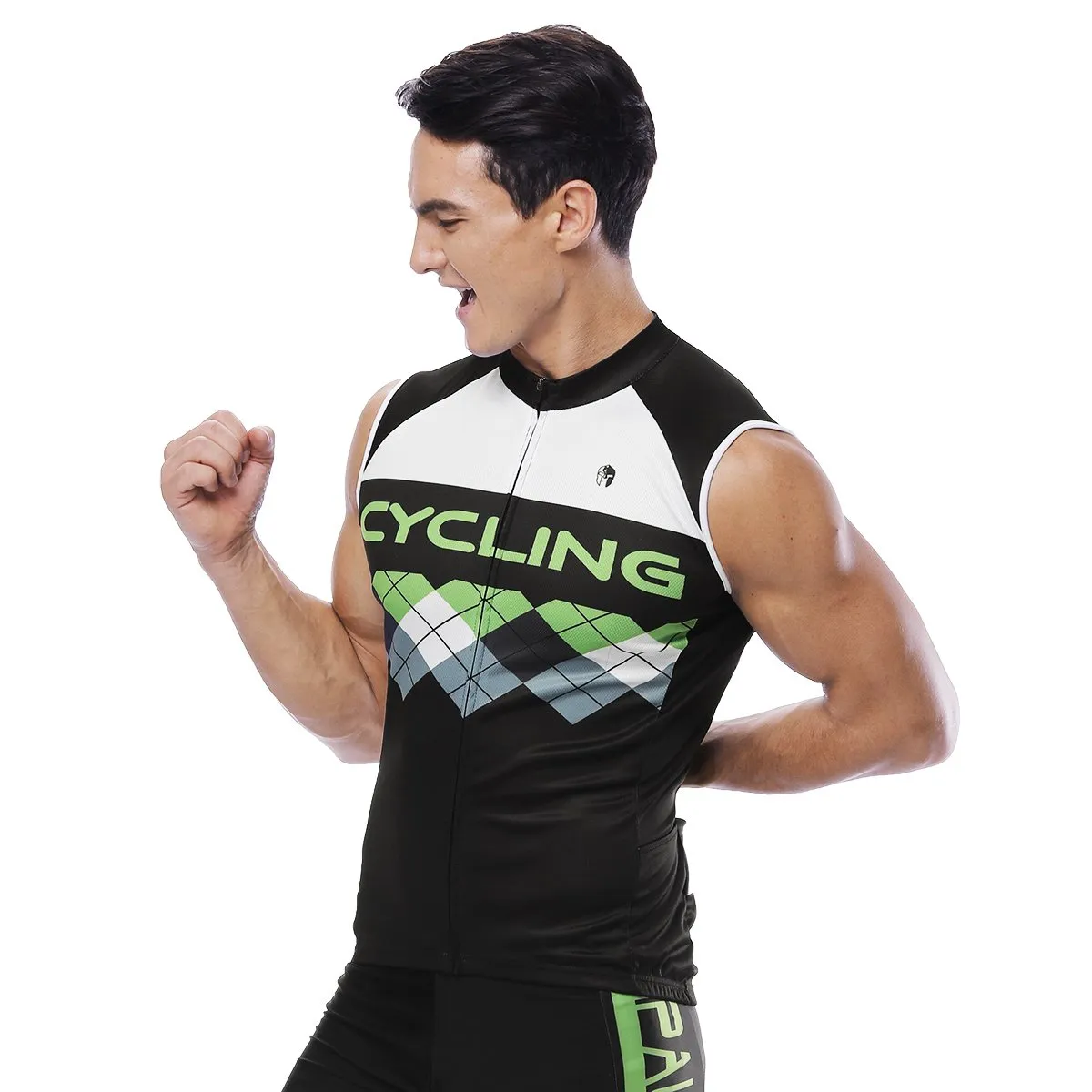 Green Black Mesh Splicing Men's Cycling Sleeveless Bike Jersey T-shirt Summer Spring Road Bike Wear Mountain Bike MTB Clothes Sports Apparel Top NO. 814