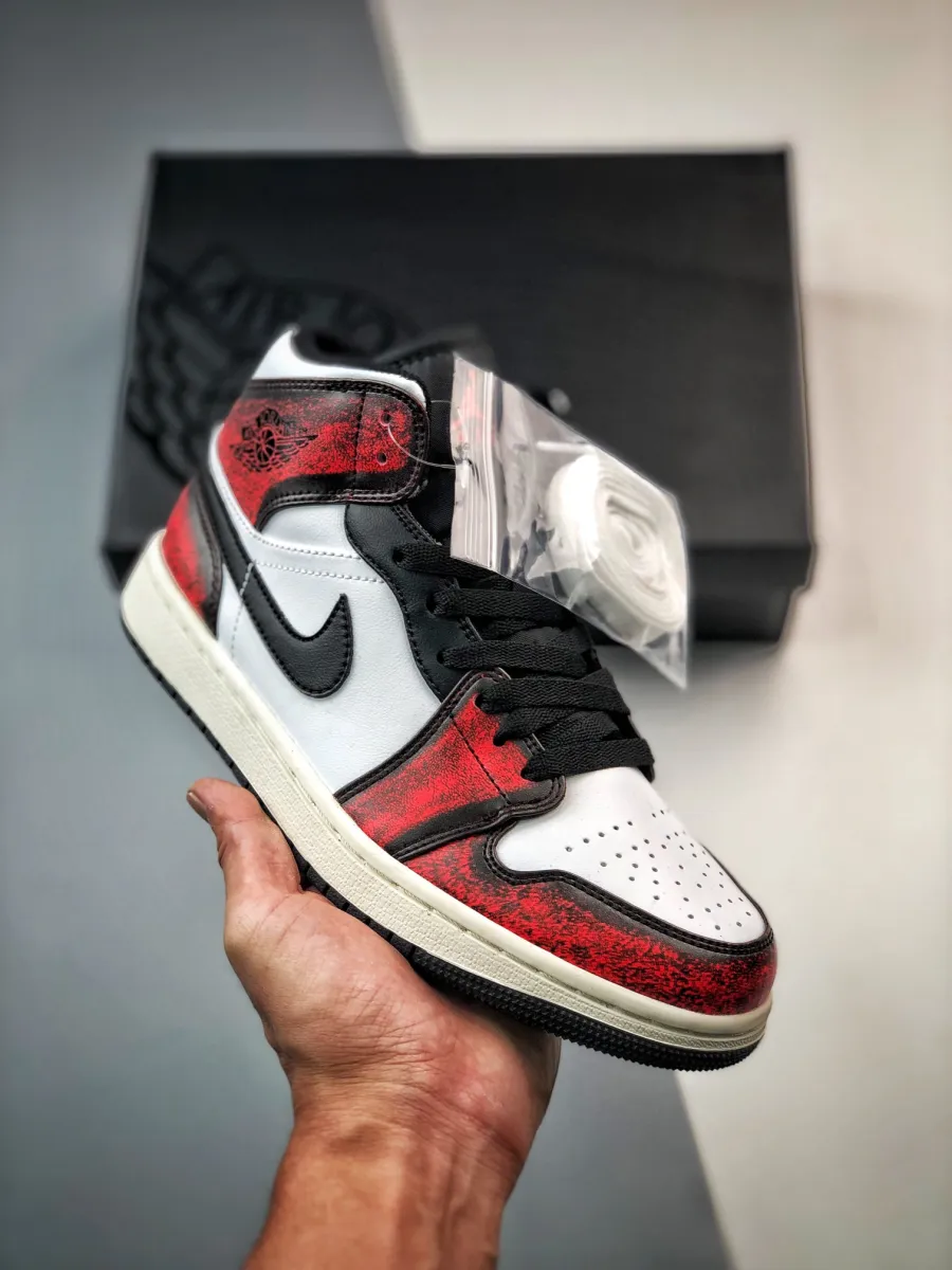 Air Jordan 1 Mid 'Wear Away' Black/Infrared 23-White-Sail - air jordan 1 infrared