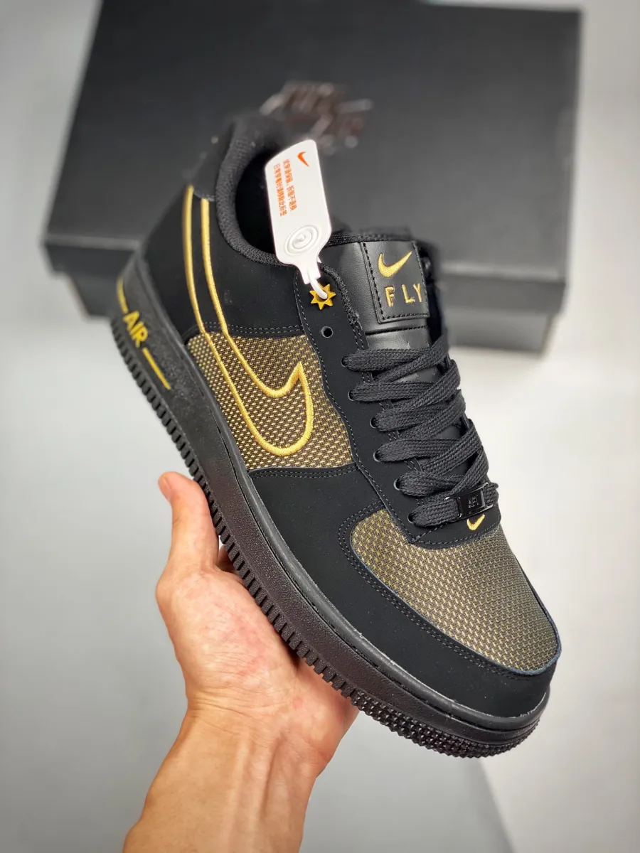 Nike Air Force 1 Low 'Legendary' Black/Gum Light Brown-Metallic Gold #black and gold air forces