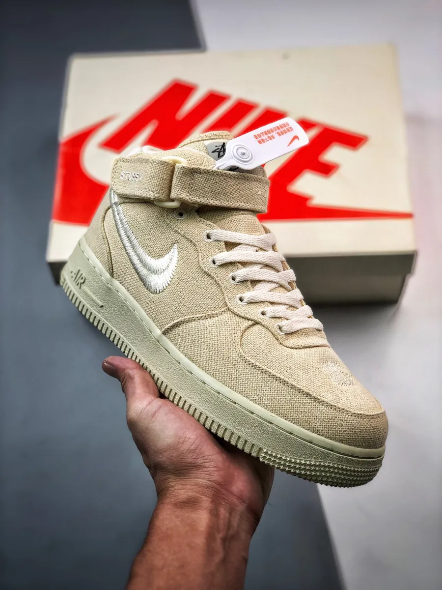 Stussy x Nike Air Force 1 Mid 'Fossil Hemp' DJ7841-200 Stussy Af1 Fossil