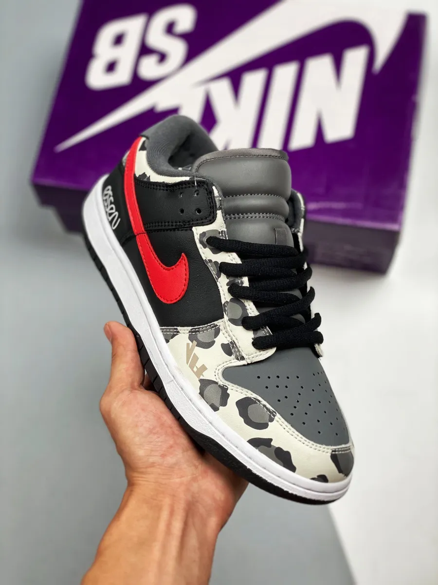 Nike SB Dunk Low 'Camo' Black Grey Red White / nike sb camouflage shoes