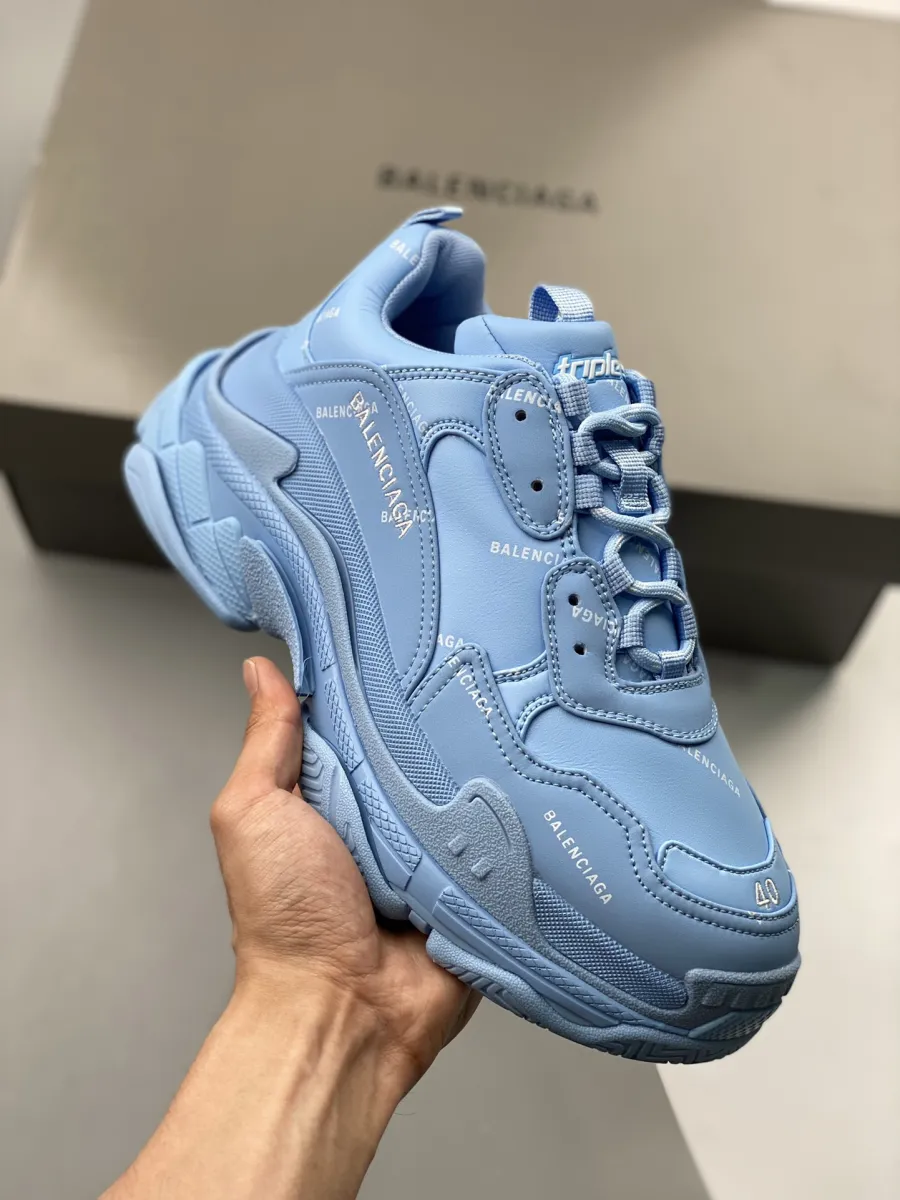 Balenciaga Allover Logo Triple S Blue White #allover logo triple s sneakers