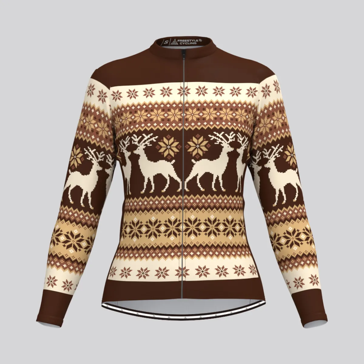 Women's Classic Ugly Christmas sweater LS Cycling Jersey - Brown