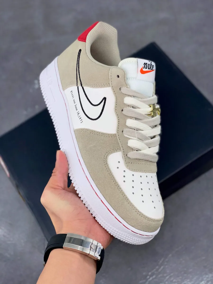 Nike Air Force 1 Low 'First Use' Light Stone/Black-Sail-University Red #nike af1 first use