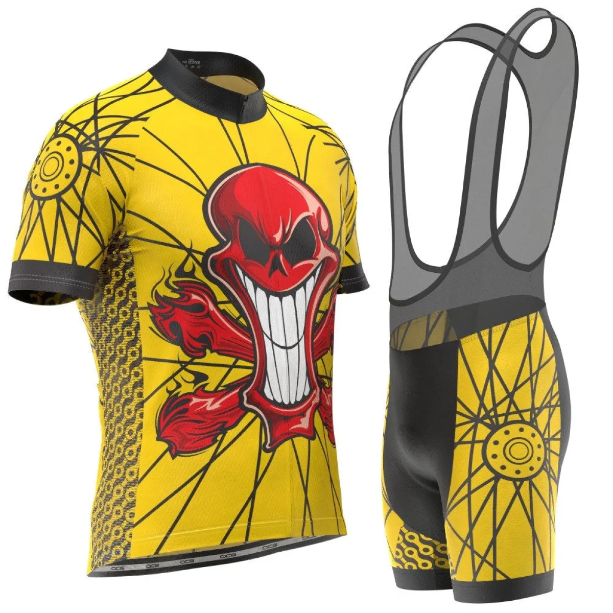 Men's Flaming Red Skull Short Sleeve Cycling Kit