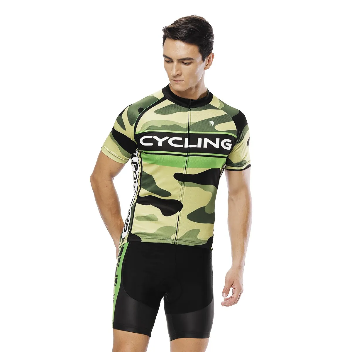 CYCLING Letter Green Camo Men's Cycling Short-sleeve Jersey/Suit Exercise Bicycling Pro Cycle Clothing Racing Apparel Outdoor Sports Leisure Biking Shirts Team Summer Kit NO.815