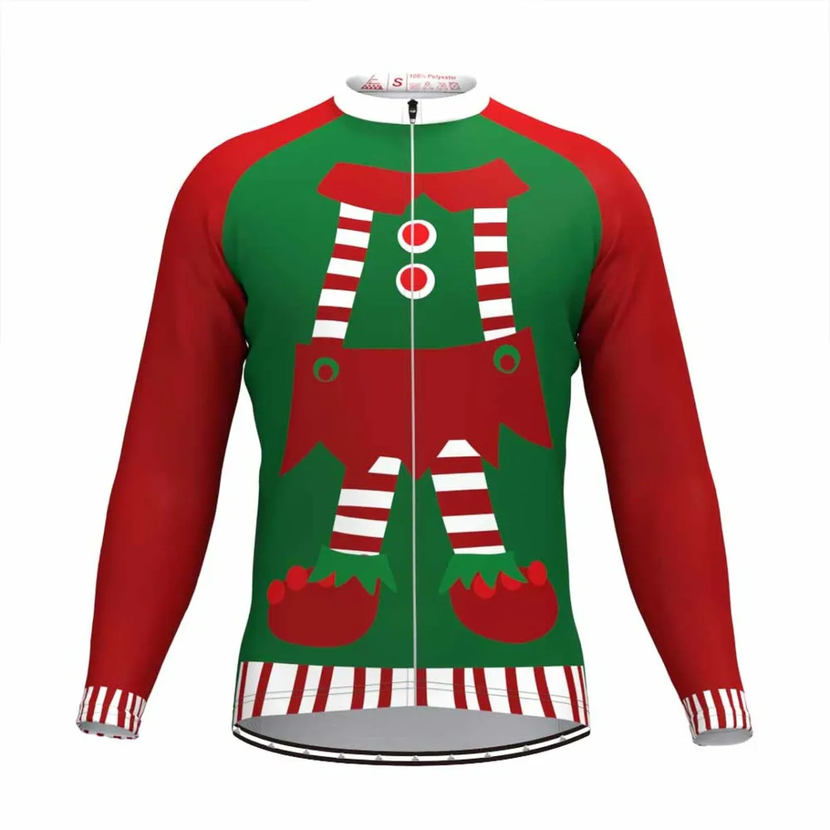 Ugly Christmas Sweater Elf Long Sleeve Cycling Jersey Green