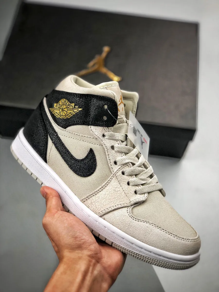 Air Jordan 1 Mid Light Bone Metallic Gold 554725-023 To Buy