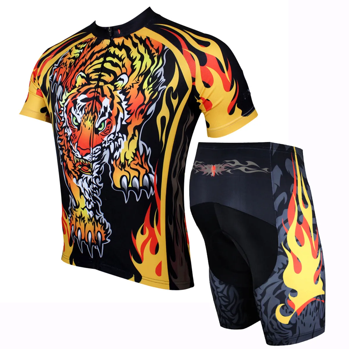 ILPALADINO Fire Tiger Cycling Rock Design Long/Short-Sleeve Men's Bike Shirt/Suit Breathable and Quick Dry Road Biking Wear Yellow NO.109