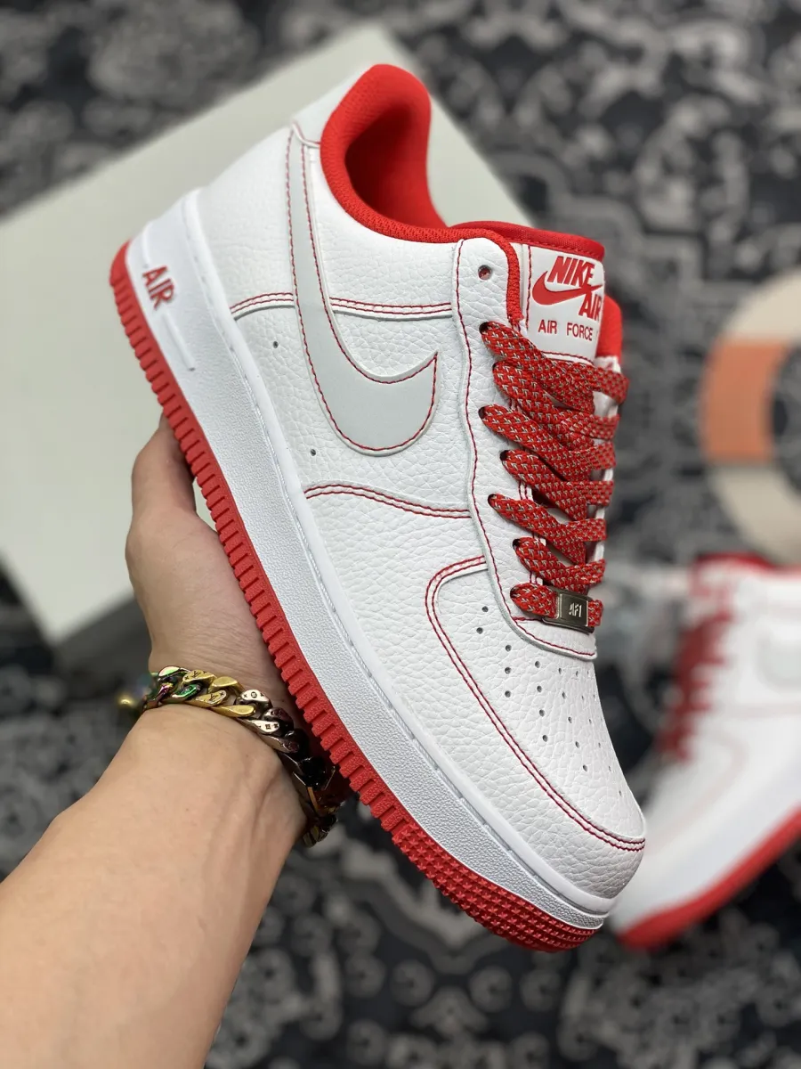 Nike Air Force 1 White University Red Stitch CV1724-100 air force 1 red stitch