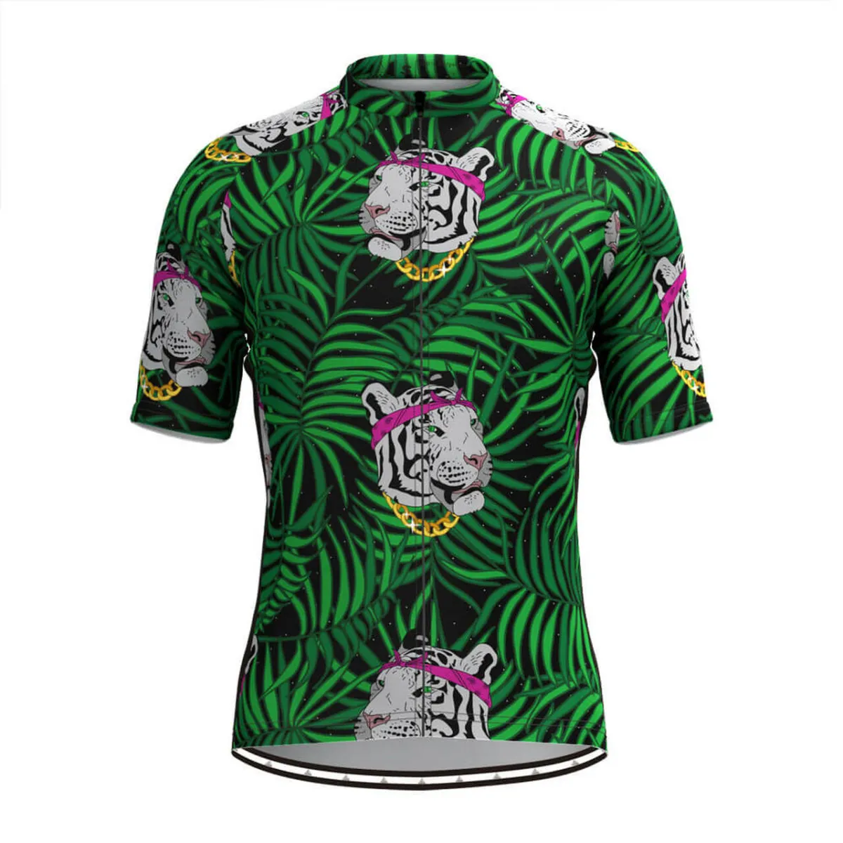 Men's Tiger Tropical Plant Print Hawaiian Cycling Jersey