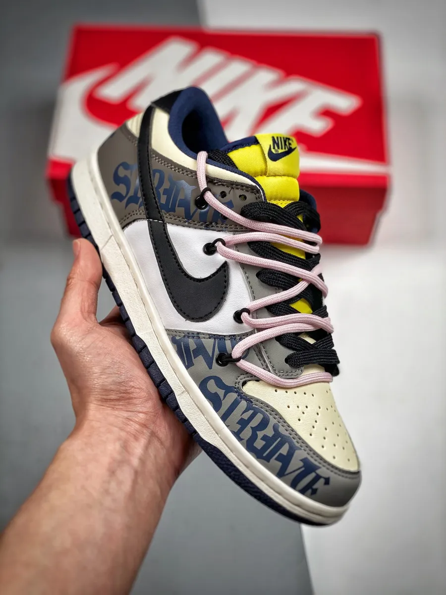 Custom Nike Dunk Low Retro Mocha White Yellow Navy / navy blue and white dunks