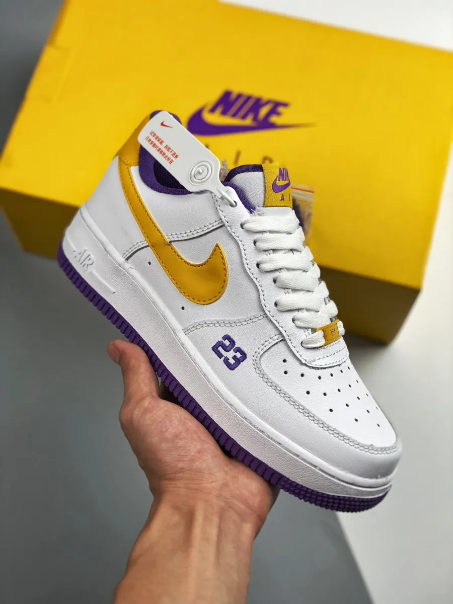 Custom Nike Air Force 1 Low 'Lakers' White Yellow Purple - yellow and purple air force ones