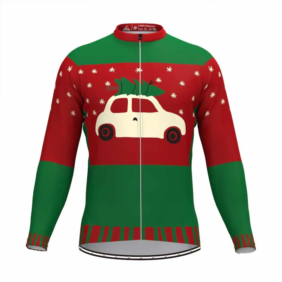 Christmas Tree Ugly Sweater LS Cycling Jersey Green